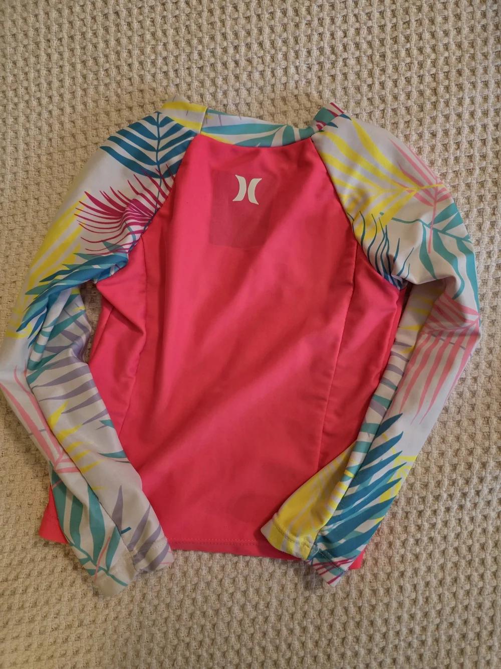 Hurley Girls' Pink Long Sleeve Rash Guard - Tropical Print Sleeves Toddler Sz 2T
